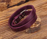 G557 Purple Biker Leather Bracelet Cuff