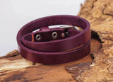 G557 Purple Biker Leather Bracelet Cuff
