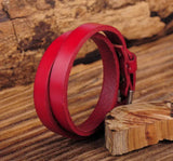 Red Biker Rock Double Wrap Leather Cuff Bracelet