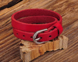 Red Biker Rock Double Wrap Leather Cuff Bracelet