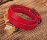Red Biker Rock Double Wrap Leather Cuff Bracelet