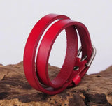 Red Biker Rock Double Wrap Leather Cuff Bracelet