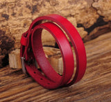 Red Biker Rock Double Wrap Leather Cuff Bracelet