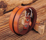 Tan Brown Biker Rock Classic Double Wrap Leather Cowhide Bracelet