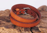 Tan Brown Biker Rock Classic Double Wrap Leather Cowhide Bracelet