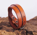 Tan Brown Biker Rock Classic Double Wrap Leather Cowhide Bracelet