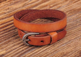 Tan Brown Biker Rock Classic Double Wrap Leather Cowhide Bracelet