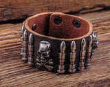 Brown Rock Army Bullet Studded Leather Bracelet Wristband