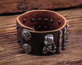 Brown Rock Army Bullet Studded Leather Bracelet Wristband