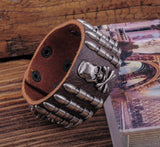 Brown Rock Army Bullet Studded Leather Bracelet Wristband