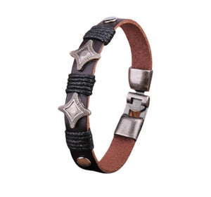 Brown Studded Friendship Leather Bracelet Bangle