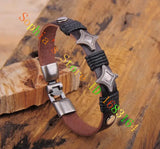 Brown Studded Friendship Leather Bracelet Bangle