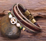 Bronze Surfer Hemp Leather Stone Beads Bangle Bracelet Mens
