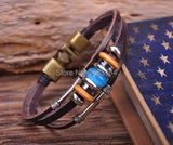 Bronze Surfer Leather Wood Stone Beads Wristband Bracelet
