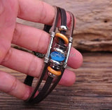 Bronze Surfer Leather Wood Stone Beads Wristband Bracelet