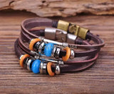 Bronze Surfer Leather Wood Stone Beads Wristband Bracelet