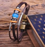 Bronze Surfer Leather Wood Stone Beads Wristband Bracelet