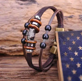 G70 Bronze Surfer Hemp Leather Wood Beads Wristband Bracelet Cuff Fish