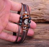 G70 Bronze Surfer Hemp Leather Wood Beads Wristband Bracelet Cuff Fish