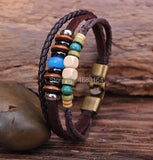 G72 Hemp Leather Bracelet with Wood Beads