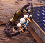G73 Bronze Surfer Hemp Leather Wood Beads Bracelet Cuff