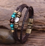 G77 Ethnic Wood Beads Hemp Leather Bracelet Cuff