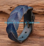 Leaf Texture Leather Wristband Cuff Bracelet Mens