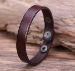 Dark Brown Leather Wristband Cuff Bracelet 1.1cm Width