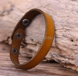 Khaki Biker Leather Wristband Bracelet Cuff Unisex 1.1cm Width Mens