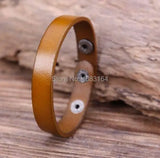 Khaki Biker Leather Wristband Bracelet Cuff Unisex 1.1cm Width Mens