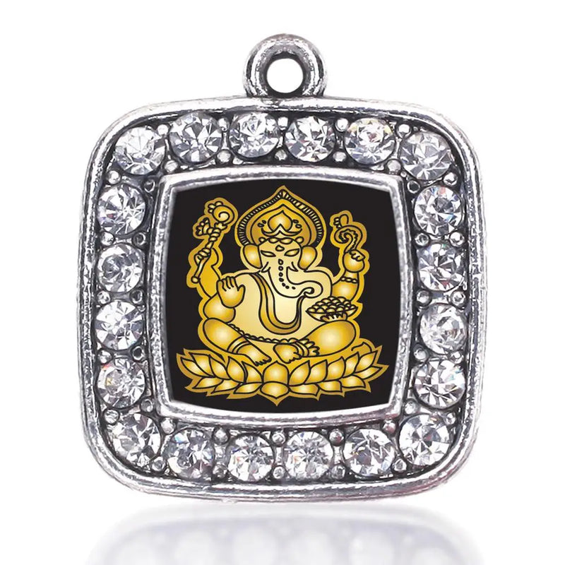 Ganesh Square Circle Charm Antique Silver Plated Jewelry
