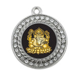Ganesh Square Circle Charm Antique Silver Plated Jewelry