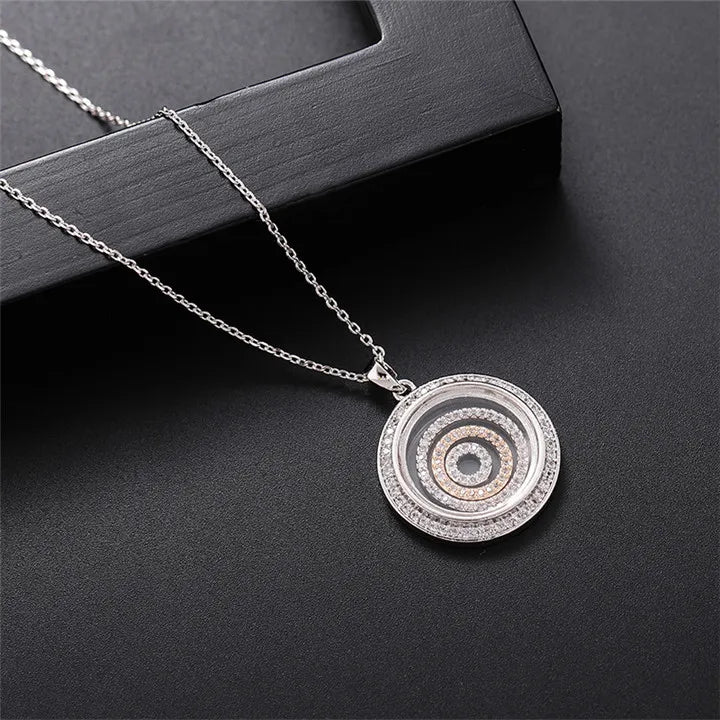 Round Pendant Silver Necklace Cubic Zirconia Pearls GLD1401