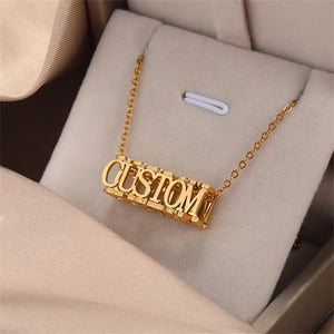 Customized Name Necklace Stainless Steel 4 Sides Personalized Gift Jewelry