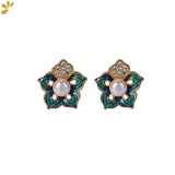 925 Silver Cloisonne Pearl Earrings Enamel Stud Vintage Ethnic