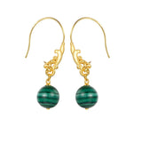 Malachite 925 Silver Plated Peacock Hook Earrings Vintage Ethnic