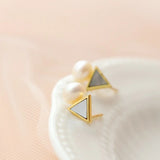 925 Silver Plated Triangle Geometric Earrings with Natural Freshwater Pearls