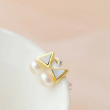 925 Silver Plated Triangle Geometric Earrings with Natural Freshwater Pearls