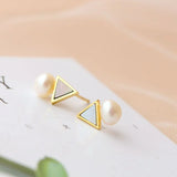 925 Silver Plated Triangle Geometric Earrings with Natural Freshwater Pearls