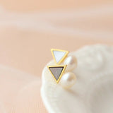925 Silver Plated Triangle Geometric Earrings with Natural Freshwater Pearls