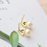 925 Silver Plated Triangle Geometric Earrings with Natural Freshwater Pearls