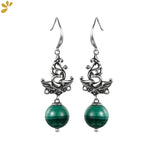 Malachite 925 Silver Phoenix Drop Earrings Ethnic Dangle Gift