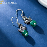 Malachite 925 Silver Phoenix Drop Earrings Ethnic Dangle Gift