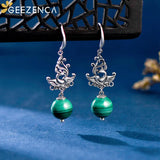 Malachite 925 Silver Phoenix Drop Earrings Ethnic Dangle Gift