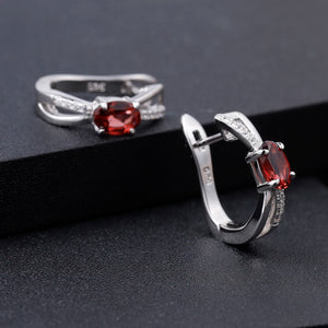 Red Garnet Clip Earrings 1.14Ct 925 Silver Oval Gemstone Fine Jewelry