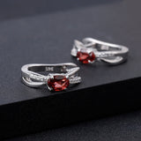Red Garnet Clip Earrings 1.14Ct 925 Silver Oval Gemstone Fine Jewelry