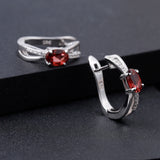 Red Garnet Clip Earrings 1.14Ct 925 Silver Oval Gemstone Fine Jewelry