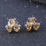 Sterling Silver Clover Stud Earrings & Citrine Heart Earrings Set