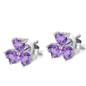 Sterling Silver Clover Stud Earrings & Citrine Heart Earrings Set