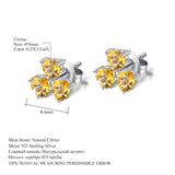 Sterling Silver Clover Stud Earrings & Citrine Heart Earrings Set